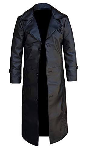 JAKLEZ Ledermantel Herren - Leder Mantel Für Männer - Klassischer Ledermantel Herren Lang - Leder Leder Trenchcoat Herren (DE/NL/SE/PL, Alphanumerisch, 3XL, Regular, Regular, Schwarz)