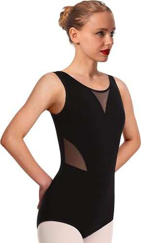 Mulnall Tanztrikot für Frauen Tank Mesh Tanzbekleidung, Panel Mesh, Brustfutter Gymnastikanzug Trikot Leotard(23606-06-S)