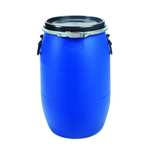 OIPPS 60 Liter Blauer Deckelfass, 100% Lebensmittelqualität Wasserdicht, UN-zertifiziert, Regentonne, Plastikfass Lagerfass, luftdicht stapelbar