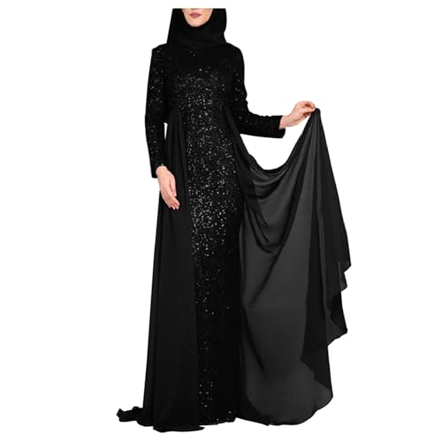 Muslimisches Kleid für Damen mit Pailletten - Arabischer Kaftan in Voller Länge Ethnische Kleidung Abaya Islamische Marokkanische Ramadan Robe Ohne Hijab Islamic Dubai Middle East Türkei Kaftan Kleid