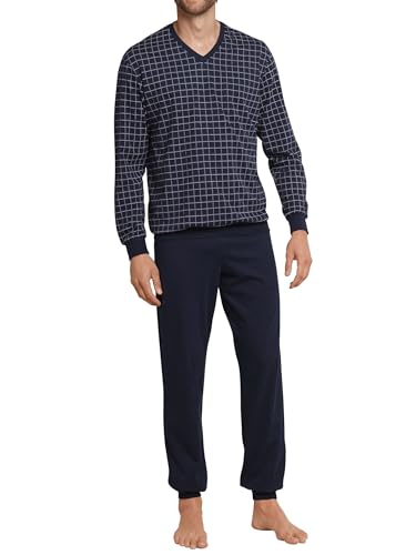 Schiesser Herren Lang Mit Bündchen - Nightwear Set Zweiteiliger Schlafanzug, Dunkelblau_159618, 52 EU