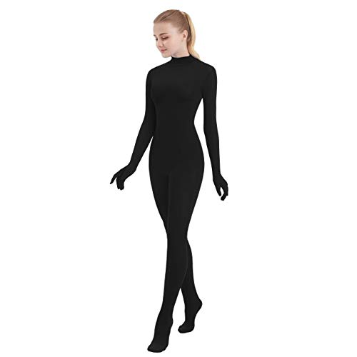 SUPRNOWA Unisex Mock Rollkragen Lycra Spandex Langarm Ganzanzug (M, Schwarz mit Fuß und Hand)