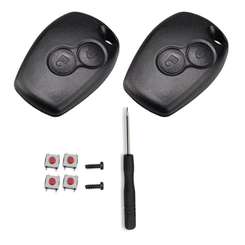 SLshiBo 2 Pack Renault Schlüssel Gehäuse 2 Tasten Autoschlüssel Gehäuse mit 4 Mikrotaster Taster und Schraubendreher Kompatibel mit Renault Kangoo Modus Clio Master Trafic Twingo Switch und Dacia