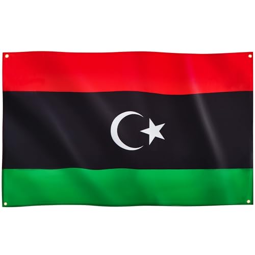 Runesol Libyen Flagge, 91x152 cm, 4 Ösen, eine in jeder Ecke, libysche Flagge, Libysch-Arabische Dschamahirija, Libu, Premium-Flaggen für drinnen und draußen, Fahne, lebendige Farben