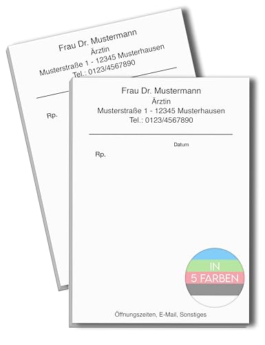 ORGASET Privatrezepte für Ärzte - 100 Blätter - 2 Rezeptblöcke á 50 Blätter - DIN A6 - geleimt - blau, grün, rot, grau, weiß - individuell personalisierbar mit Anschrift