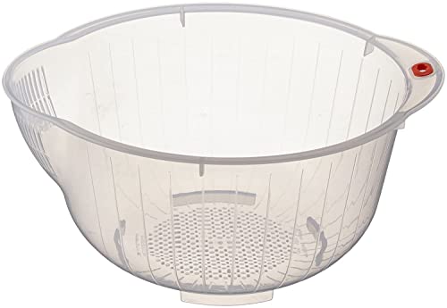 Inomata , Kunststoff, colanders, Japanische Reis-Waschschüssel mit seitlichem und unterem Abtropfgestell, transparent