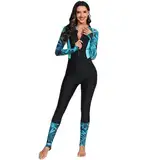 Odizli Neoprenanzug Damen Badeanzug mit Bein Cups Schwimmanzug Burkini Muslim Muslimische Frauen Langarm Reißverschluss Lang Rashguard Bademode Surfanzug Sun Permeable Swimsuit Schwarz Grün L