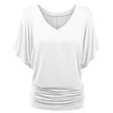 Damen Bluse Sommer T-Shirts Kurzarm V-Ausschnitt Fledermausärmel Falten Saum Ruffles Kurzarm Blusen Tunika Übergröße Elegant Oberteile Locker Lässig Top Plus Size Solide Tops