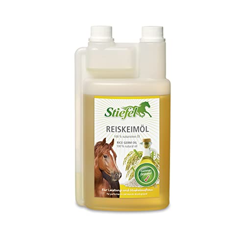 Stiefel Reiskeimöl für Pferde, hochwertiges 100% naturreines Öl, unterstützt den Muskelaufbau & die Leistungsbereitschaft, flüssig mit Dosierflasche, 1l