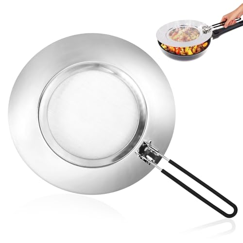 PBUSPU Spritzschutz Pfannen Edelstah, mit klappbarem Griff Pfannenspritzschutz, Spritzschutz zum Schutz vor Fettspritzern für Pfannen mit 20, 24 und 28 cm