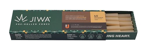 JIWA 40 x Ungebleichte Vorgedrehte Hülsen – 109 mm Konische Cones mit 30 mm Filter-Tip – Vorgerollte Joint-Papiere – Pre Rolled Papers – Mit Füllhilfsmittel