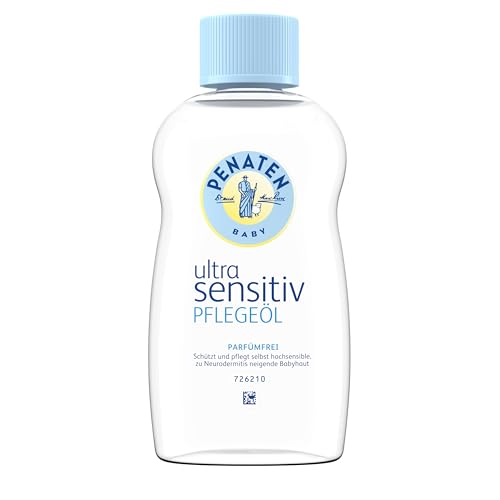 Penaten Baby Ultra Sensitiv Pflegeöl parfümfrei, pflegendes Babyöl & Babypflege Massageöl zur sanften Reinigung und Pflege empfindlicher Babyhaut (1 x 200ml)