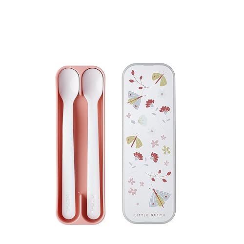 Mepal – Fütterlöffel Mepal Mio – Babylöffel – Kleinkind Fütterlöffel – Baby Besteck – Spülmaschinengeeignet – BPA frei – 2er Besteck Set – Flowers & Butterflies