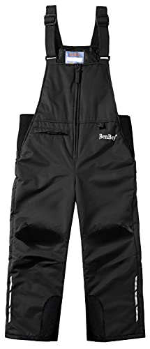 BenBoy Kinder Skihose Schneehose Wasserdicht Softshellhose Gefüttert Warm Hosenträgerhose Latzhose Winddicht Outdoorhose Winter Jungen Mädchen Snowboardhose HXK7223-Black-152