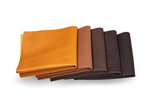 Lederstücke - Variierende Lederbündel in verschiedenen braunen Farbtönen, Leder Zuschnitt, Extra Große Stücke, Hochwertig zum Nähen, Lederverarbeitung, Basteln, Beziehen, Deko, 1Kg - min. DIN A4