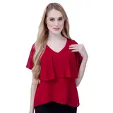 ChillSabai Stillbluse Damen Chiffon Bluse - Elegant Stilloberteil mit Fledermausärmel & Reißverschluss - Hautfreundlich & Figurkaschierend - Schwangerschafts- & Stillmode für Sommer/Winter, Rot