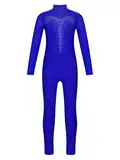 Jowowha Mädchen Eiskunstlauf Body Langarm Ballettanzug Tanzbody mit Strass Kinder Turnanzug Gymnastik Leotard Eiskunstlauf Tanzkostüm G Royal Blau 134-140