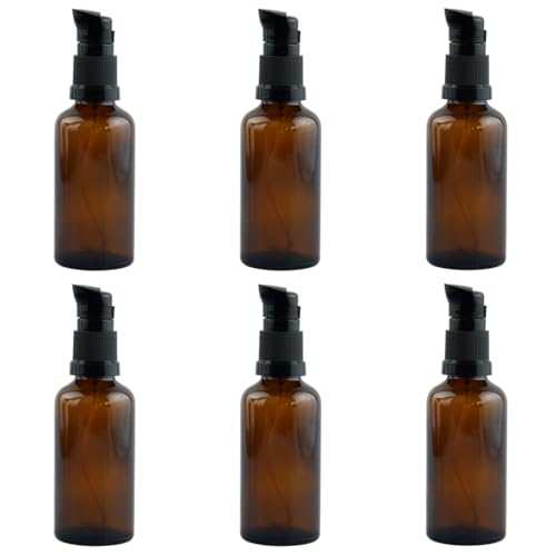 30 ml Leer Glasflaschen Braun, 6 Stück Pumpflasche, bernsteinfarbene Glas-Lotion-Flaschen, Lotionspender Braunglas Flasche mit pumpe, Ätherisches Öle Flaschen Reise Flaschen Creme Lotion Flasche