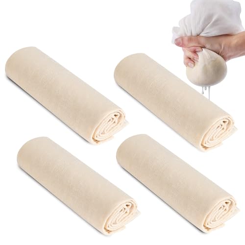 Passiertuch Käsetuch 4 Stück Filtertuch 60 x 60 cm Wiederverwendbar Mulltuch Baumwolle Ungebleicht Leinentuch Waschbar Seihtuch zum Käse Machen Tee Nussmilch Sieben