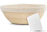 Anaeat 23 cm Brot Banneton Gärkorb – runder Sauerteigkorb aus 100% natürlichem Rattan mit Teigschaber und Leineneinlage für professionelle Bäcker und Heimbäcker