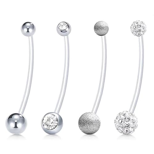 4 Stück Schwangerschaft Bauchnabelpiercing Nabel Ringe Acryl Flexible Stab Bauchnabel Piercing,Bauchnabelpiercing,Flexible Langen Bauchnabel Piercing