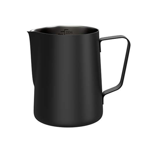 bonVIVO Muvo Milchkännchen aus Edelstahl, Schwarz, Milchschaumkännchen 330 ml, Barista-Milchkännchen mit praktischer Messskala, Milchschaumkännchen für einen perfekten Cappuccino oder Latte