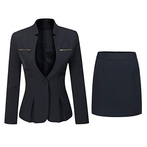 YYNUDA Anzug Set Damen Blazer mit Rock/Hose Slim Fit Hosenanzug Elegant Business Outfit für Office Schwarz+Rock XS