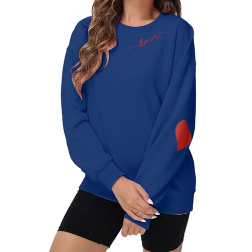 rtdgcv Valentinstag-Sweatshirt für Damen, Pullover mit Herz-Print, Grafik, süßes Langarm-Sweatshirt mit Rundhalsausschnitt, lässiges Oberteil Erst Probieren Dann Zahlen Damen (b-Blue, L)