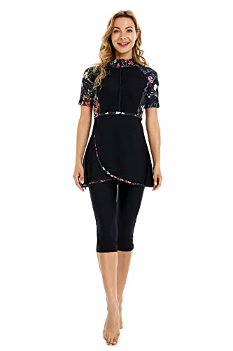 Kurzärmeliger Badeanzug Sonnenschutz Surfwear bescheidener Badeanzug Damen-Badeanzug Plus Größe(M,J7)