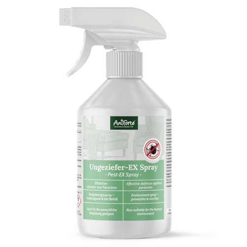 AniForte Ungeziefer-Ex Spray 500ml – Umgebungsspray bei akuten Befall gegen Mücken, Insekten, Milben, Läuse, Bettwanzen, Ungeziefer Spray für Zuhause, Hunde & Katzen Liegeplätze, Insektenspray Abwehr