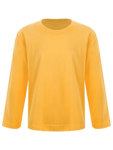 Hedmy Kinder Jungen Mädchen Langarmshirts Pullover Sport Unterhemden Baumwolle T-Shirt Langarm Slim Fit Thermounterwäsche Gelb 146-152