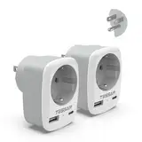 TESSAN 2er Pack USA Adapter Steckdose, 3 in 1 Reiseadapter Kanada mit USB C und USB A, Adapter USA Deutschland Stecker 1250W, Steckdosenadapter Mexiko für Kanada, Stromadapter Thailand Philippinen