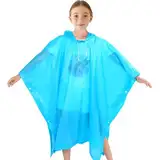 Kinder Regenponcho Wasserdicht, Wiederverwendbar EVA Kinder Regenmantel mit Kapuze Knöpfen für Mädchen Jungen, Regenponcho Kinder Schulranzen, für Schule Wandern Radfahren Camping (Blau)