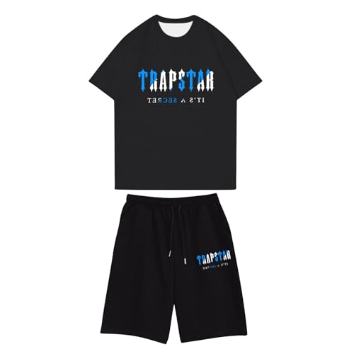 NLJSWJ Trapstar Summer Jungen und Mädchen Tops mit Shorts Homewear in 2-teiligen Trapstar Casual Weich Rundhals Kurzärmelige Teenager Gummizug Dünn Trainingsanzug,Größen von 80 bis 160