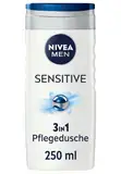 NIVEA MEN Sensitive Duschgel (250 ml), pH-hautfreundliche Pflegedusche für empfindliche Haut, Männer Duschgel mit Bambusextrakt für Körper, Gesicht und Haar