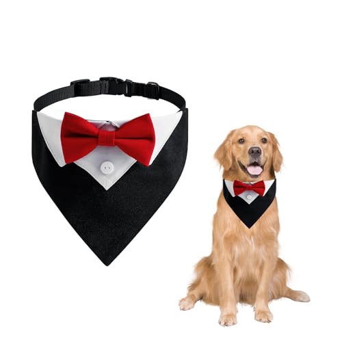 Hunde Smoking Bandana, Formelles Hunde Smokinghalstuch Verstellbar Hunde Hochzeit Outfit Haustier Anzug mit Fliege und Krawatte für Hunde und Katzen Hochzeit Geburtstag Kostüme
