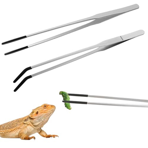 Lusofie 2 Stück Edelstahl Aquarium Pinzette Lang Gerade Futterpinzette Gebogene Spitze Pinzetten Set mit Gummikopf 26cm Extra Lange Pinzette für Wasserpflanze Pflanzenpinzette Reptilien Futterzange