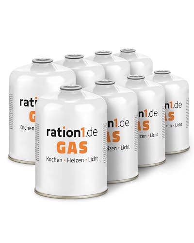 8X ration1 Gaskartusche á 450 g, Gaskartuschen Set, EN 417 Gewinde Schraubkartusche, Ventilkartusche, Butan-Propan Gas Kartusche mit Gewinde für Campingkocher Gaskocher, Camping, Outdoor
