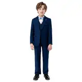 2025 Anzug Kinder Jungen Einfarbiges Anzug-Set für formelle Kleidung für Jungen Trikot Mit Namen (Blue 14-15 Years)