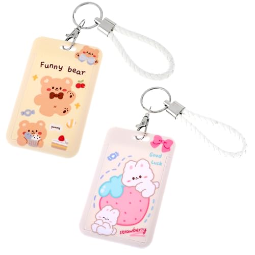 Amabro 2 Stück Kpop Photocard Holder,Fotokartenhalter,Niedlicher Cartoon Bär Hase Ausweiskartenhalter Halter für Idol Album Karten Bank Studentenbus Kartenanhänger Schlüsselanhänger Schützende Fotohül