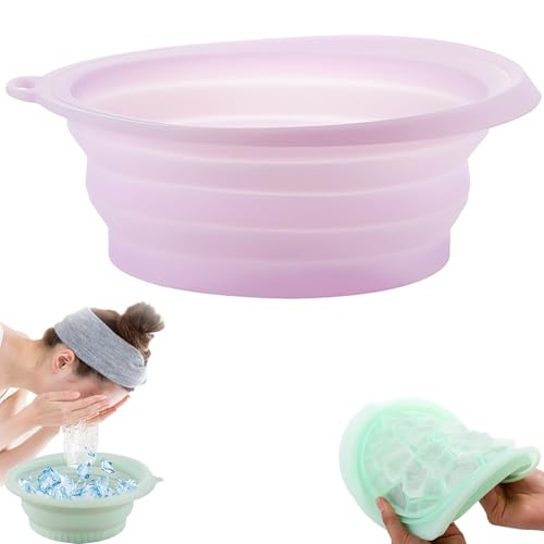 Silikon Eisschale Für Das Gesicht,Faltbare tragbare schnell kühlende Gesichts-Tauchschale zur Beruhigung der Haut,integrierter Eiswürfelschale,Lindern Haut Badezimmerzubehör mit Haken (Rosa)