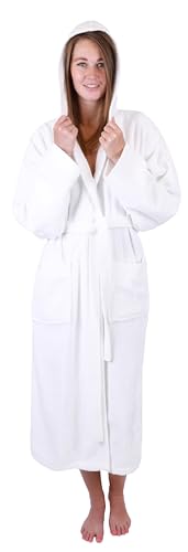 Betz Bademantel Frottee mit Kapuze für Herren und Damen 100% Baumwolle Saunabademantel - langer Bademantel - Saunamantel - Farbe weiß Größe L/XL BERLIN