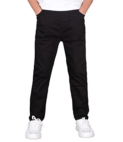 CAMLAKEE Jungen Chino Hose Kinder Jungs Straight Fit Chinohose mit Elastischem Bund Schwarz DE: 164-170 (Herstellergröße 170)