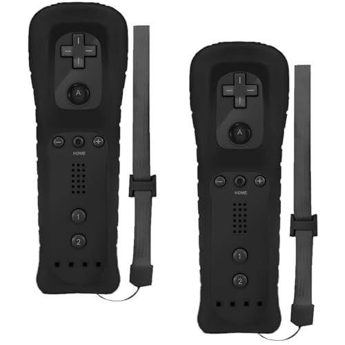 GBKDQQ 2x Wii-Fernbedienung: Wii Controller Gamecontroller Wireless Remote Bewegungssensor Vernbedinung Ersatz Gamepad Controller für Wii und Wii-Konsole, mit Silikonhülle und Handschlaufe (Schwarz)