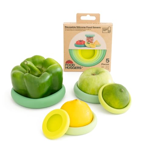 Food Huggers Food Huggers Wiederverwendbare Frischhalteschalen aus Silikon, für Obst und Gemüse, spülmaschinenfest, 100 % BPA- und phthalatfrei, patentiertes Produkt von US-Firma, Salbeigrün, 5 Stück