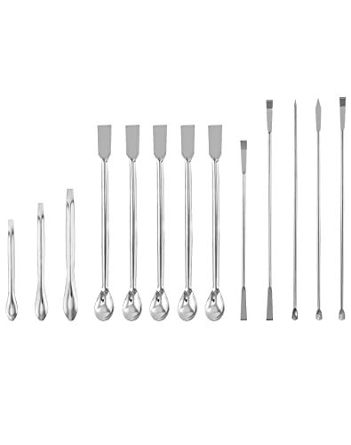 QWORK® Labor Spatel, 13 Stück Edelstahl Laborspatel Scoop Reagenz Labor Mischspatel, langer Probenahmelöffel