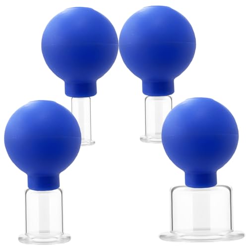 CUCUFA Gesichtsblumen -Set, 4pcs Glas Silikon -Schröpfen -Set, Massage Vakuumsaug -Schröpfen -Therapie für Gesicht, Blaue Schröpfen -Therapie Set