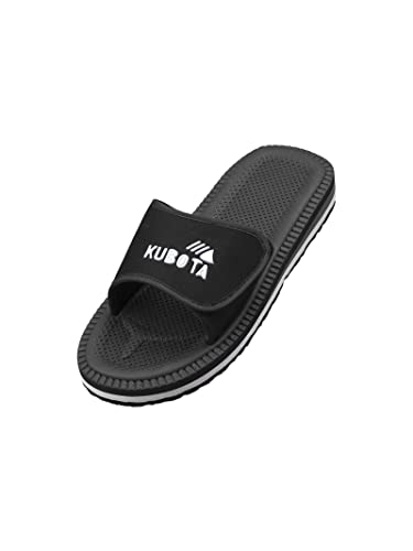 Kubota Badelatschen mit Klettverschluss - Badeschuhe für Kinder - Badeschlappen für Strand – Baden Latschen - Schuhe fur Dusch und Sauna - Schwarz 34