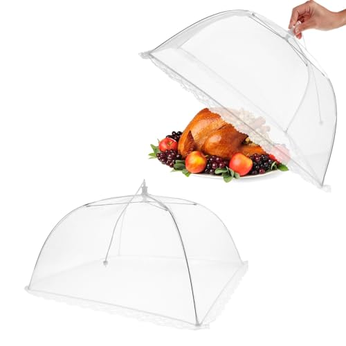 LLGSDLL Fliegenhaube 2PCS Faltbare Abdeckhaube Lebensmittel Abdeckung Zelt Obsthaube Kuchenabdeckung Abdeckung Fliegen-Schutz, Abdeckhauben für Lebensmittel für Essen, Obst, Picknick, BBQ, 32x32 cm