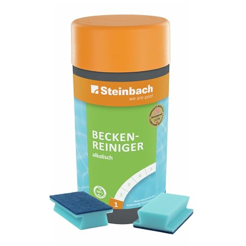 Steinbach | Beckenreiniger-Set alkalisch 1 l + Handschrubber Doppelpack | gegen Fett, Kalkseife & Schmutz | materialschonend & effektiv | für Innen- & Außenpools | Grundreinigung